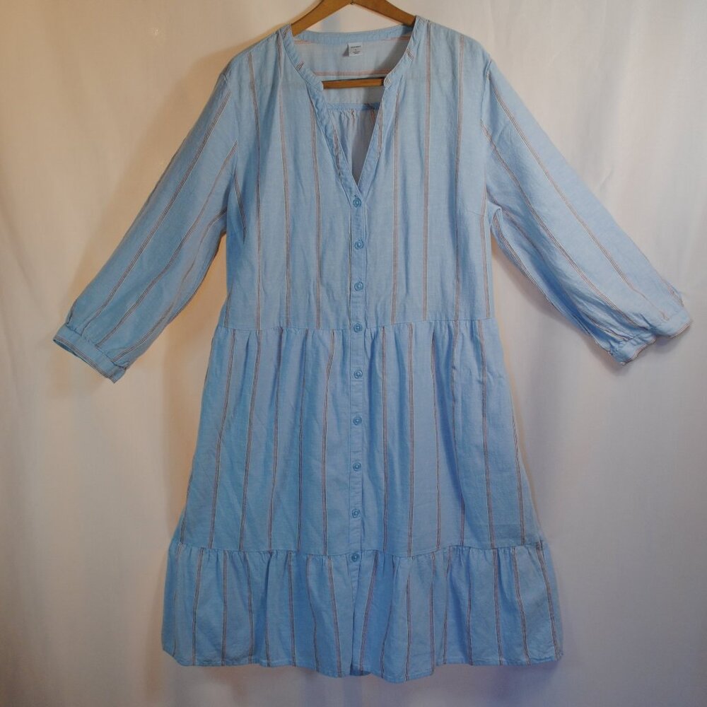 Waist-Defined Striped Shirt Dress Light Blue Stripped Old Navy (L)